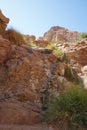 Mountain streams and vegetation in Malakot Mountain oasis tourist site. Dahab, South Sinai Governorate, Egypt