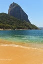 Mountain Sugarloaf empty red beach blue sea, Rio de Janeiro Royalty Free Stock Photo