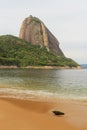 Mountain Sugarloaf Red beach (Praia Vermelha) empty sea sand in Royalty Free Stock Photo