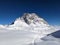 Mountain Sulzfluh above Partnun St. Anonien in the canton of Graubunden. ski touring Royalty Free Stock Photo