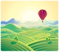 Mountain summer landscape and balloon. Royalty Free Stock Photo