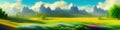 Mountain summer landscape vector illustration, cartoon mountainous natural Royalty Free Stock Photo