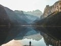 Mountain summit reflecting in crystal clear lake