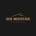 Mountain and Sun Circle Simple Unique Line Design Style with Premium Black Striped Background