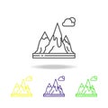 Mountain, sun, cloud colored icon. Can be used for web, logo, mobile app, UI, UX