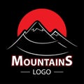Mountain and Sun logo on black background, elegant mountain vector logo design. Vector illustration Royalty Free Stock Photo