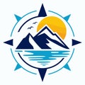 Mountain, sea, bird, and sun vector logo icon illustration Royalty Free Stock Photo