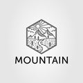 mountain with sunburst and pine tree logo vector illustration design