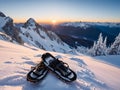 Mountain Sunrise Discover Serenity with Snowshoes.AI Generated