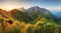 Mountain sunrise panorama in Dolomites, Passo Giau