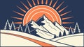 Mountain Sunset Badge Style Illustration, vector design Generative AI Royalty Free Stock Photo
