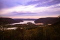 Mountain sunset landscape horizon panorama with Lake and Town Views