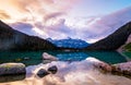 Mountain Reflection and clouds at sunset at Joffre Lake