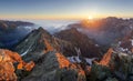 Mountain sunset panorama landscape in Tatras, Rysy, Slovakia Royalty Free Stock Photo