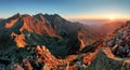 Mountain sunset panorama from peak - Slovakia Tatras Royalty Free Stock Photo
