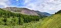 Mountain taiga on one slope of valleys and tundra Royalty Free Stock Photo