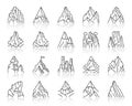 Mountain simple black line icons vector set Royalty Free Stock Photo