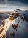 Mountain-Top Luxury: Generative AI Creates a Stunning Snow-Capped Summit Home Royalty Free Stock Photo