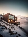 Mountain-Top Luxury: Generative AI Creates a Stunning Snow-Capped Summit Home Royalty Free Stock Photo