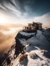 Mountain-Top Luxury: Generative AI Creates a Stunning Snow-Capped Summit Home Royalty Free Stock Photo