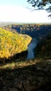 Mountain top view of the river and fall foliage below Royalty Free Stock Photo