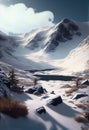 Mountain tops in snow. Snowy alpine landscape. Breathtaking view. Generative Ai