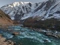 The mountain torrent flowing down under the perfectly blue sky Royalty Free Stock Photo