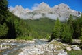 Mountain torrent, forest and mountains near S-Char Royalty Free Stock Photo