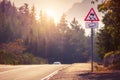 Mountain tortuous road in sunset time Royalty Free Stock Photo