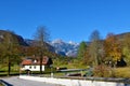 Mountain Tosc in Julian alps and Triglav national park viewed from Stara Fuzina village Royalty Free Stock Photo