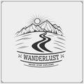 Mountain tourism club emblem. Outdoor adventure and wanderlust. Print design for t-shirt. Royalty Free Stock Photo