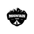 Mountain tourism. Emblem template with rock peak. Design element for logo, label, emblem, sign, poster. Royalty Free Stock Photo