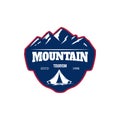 Mountain tourism. Emblem template with rock peak. Design element for logo, label, emblem, sign, poster Royalty Free Stock Photo