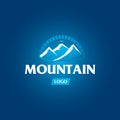 Mountain, tourism logo template. Vector illustration, badge, label, t-shirt graphic