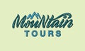 Mountain tours handwritten lettering with peaks outline