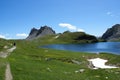 Mountain trail along a lake in Roburent, Piedmont Italy Royalty Free Stock Photo