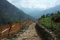 Mountain trail between fields on Jiri to Lukla - the lower part of Everest trek