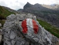 Mountain trails sign. Italian signage paths and mountain routes.