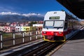 Mountain train arriving in Poprad railway station