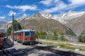 Zermatt, Switzerland, The mountain train from Zermatt up to Gornergrat. The Gornergrat bahn. Summer in the swiss alps. Switzerland