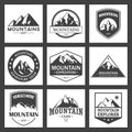 Mountain travel, outdoor adventures logo set. Hiking and climbing labels or icons for tourism organizations, events Royalty Free Stock Photo