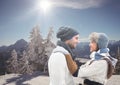 mountain travel,w couple in the snoe