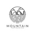 Mountain and trees line illustration vector logo design