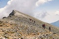 Mountain trekkers on Mount Olympus in central Greece