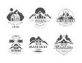 Mountain Trekking, Camping and Expedition Logo Design Vector Set