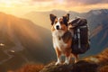 Mountain Trekking Dog with Backpack. AI