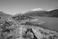 Mountain-Trekking in the Swiss Alps at the glacier Lake Bianco on the Bernina Hospitz