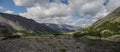 Mountain tundra with mosses and rocks covered with lichens, Hibiny mountains above the Arctic circle, Kola peninsula, Russia