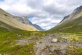 Mountain tundra with mosses and rocks covered with lichens, Hibiny mountains above the Arctic circle, Kola peninsula Royalty Free Stock Photo