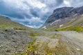 Mountain tundra with mosses and rocks covered with lichens, Hibiny mountains above the Arctic circle, Kola peninsula, Murmansk Royalty Free Stock Photo